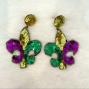 Purple, Gold & Green - Mardi Gras Fleur De Lis Sequin Earrings